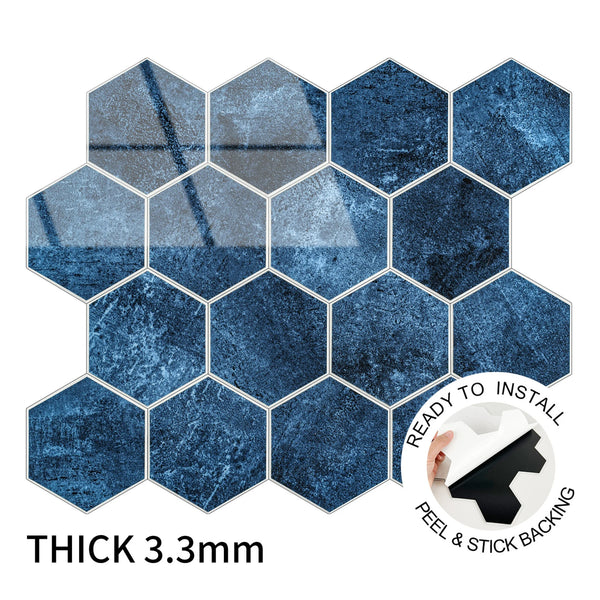 Zelfklevende tegel / plaktegel | Blue marble hexagon | 292x254x3.3mm