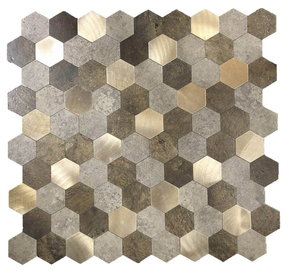 Zelfklevende tegel | Bruin koper mix hexagon | 288x280x4mm