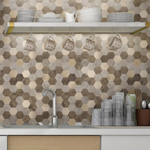Zelfklevende tegel | Bruin koper mix hexagon | 288x280x4mm