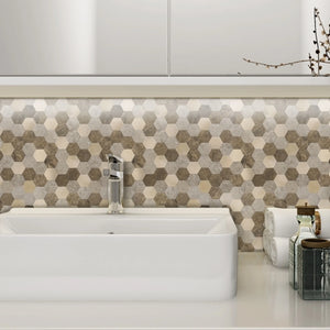 Zelfklevende tegel | Bruin koper mix hexagon | 288x280x4mm