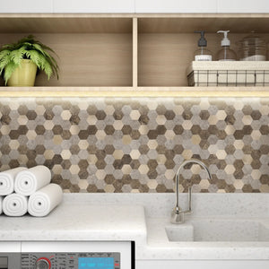 Zelfklevende tegel | Bruin koper mix hexagon | 288x280x4mm