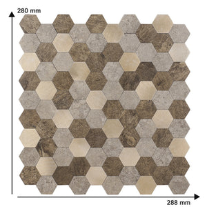 Zelfklevende tegel | Bruin koper mix hexagon | 288x280x4mm