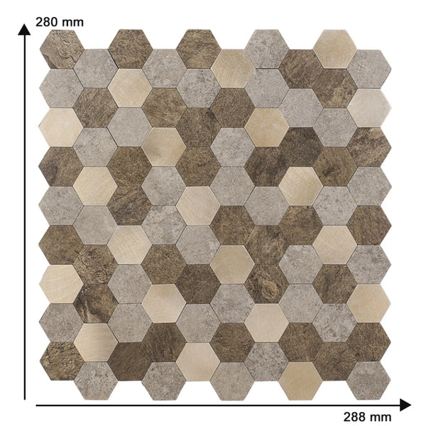 Zelfklevende tegel | Bruin koper mix hexagon | 288x280x4mm