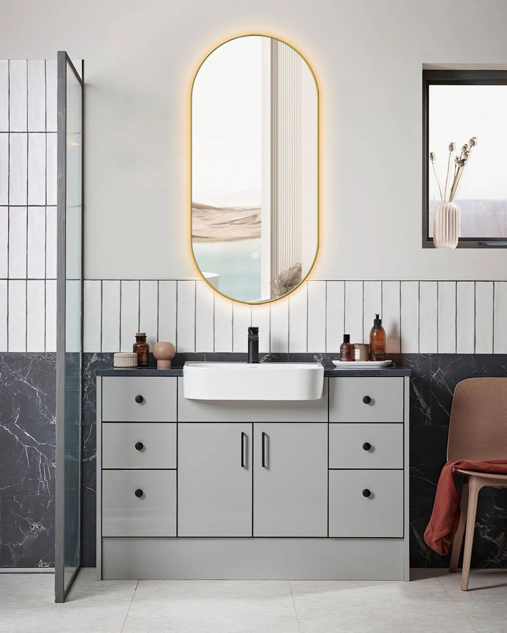 ELLIPS Goud badkamerspiegel met verlichting - 50x100 cm