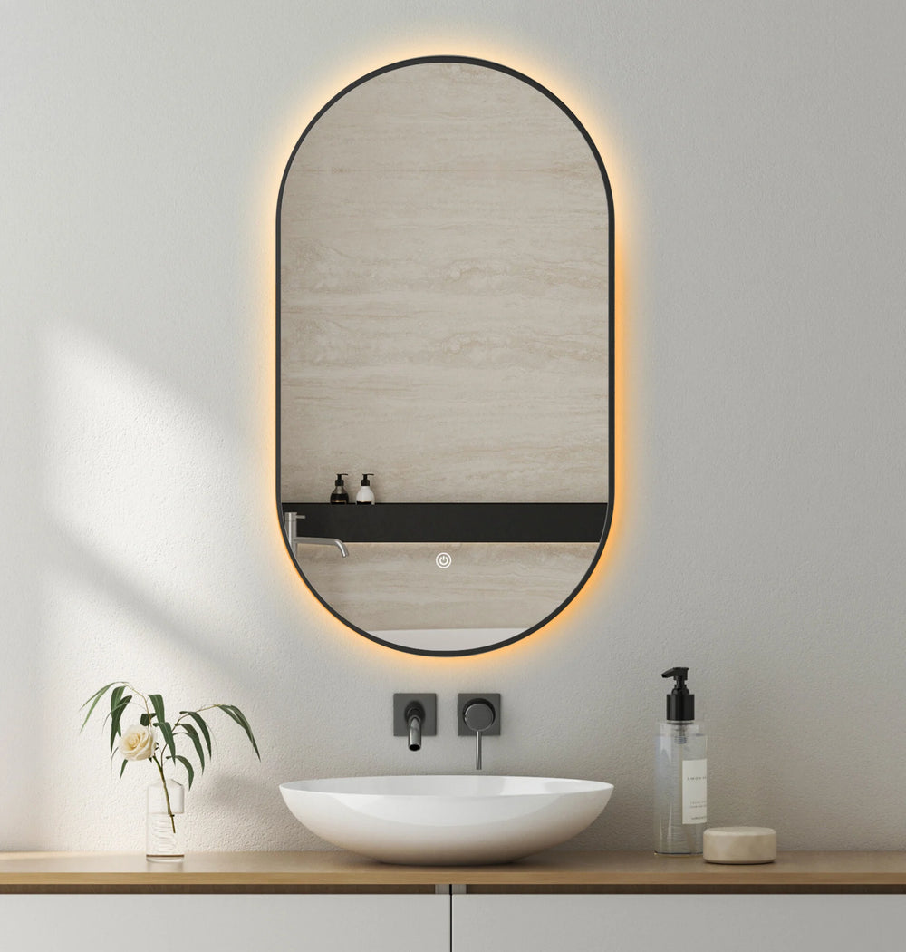 ELLIPS Zwart badkamerspiegel met verlichting - 50x100 cm