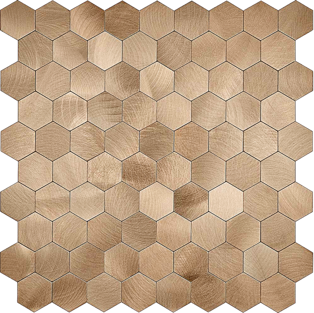 Zelfklevende tegel / plaktegel | Geborsteld brons hexagon | 291x286x4 mm