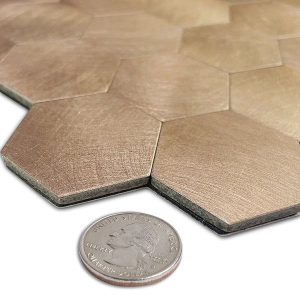 Zelfklevende tegel / plaktegel | Geborsteld brons hexagon | 291x286x4 mm