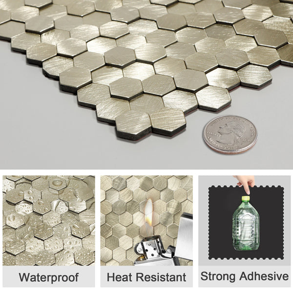 Zelfklevende tegel | Geborsteld goud hexagon | 308x298x4mm