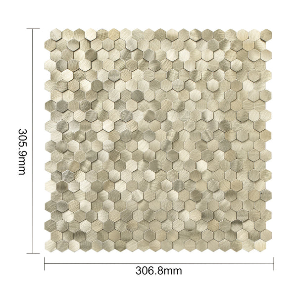 Zelfklevende tegel | Geborsteld goud hexagon | 308x298x4mm