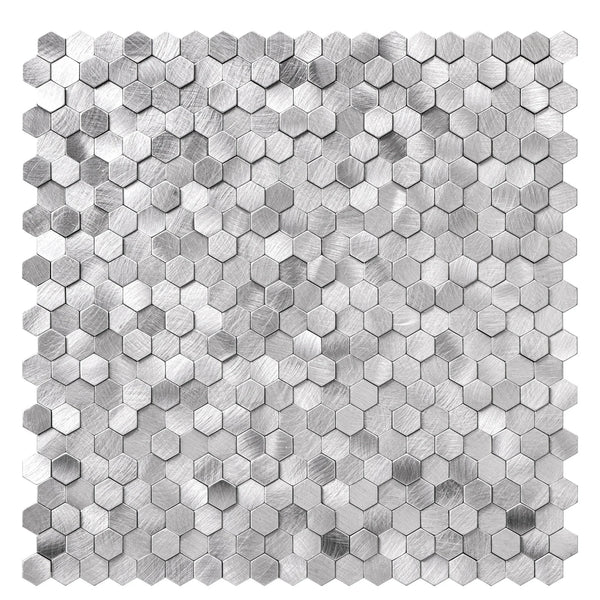 Zelfklevende tegel | Geborsteld zilver hexagon | 308x298x4mm