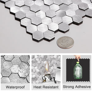 Zelfklevende tegel | Geborsteld zilver hexagon | 308x298x4mm