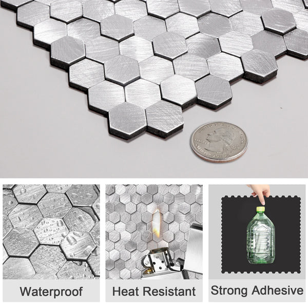 Zelfklevende tegel | Geborsteld zilver hexagon | 308x298x4mm