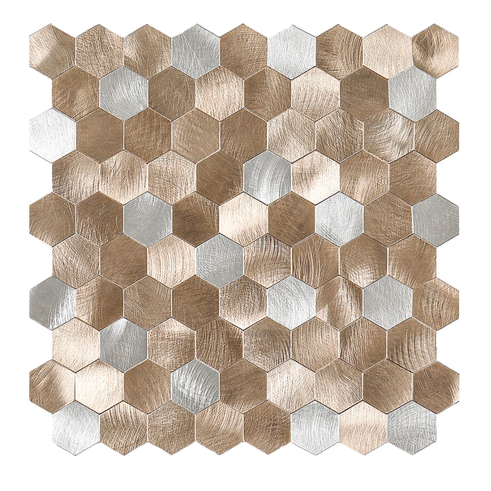 Zelfklevende tegel / plaktegel | Geborsteld zilver brons mix hexagon | 291x286x4mm
