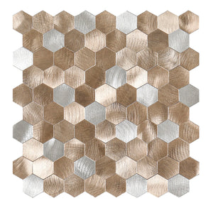Zelfklevende tegel / plaktegel | Geborsteld zilver brons mix hexagon | 291x286x4mm