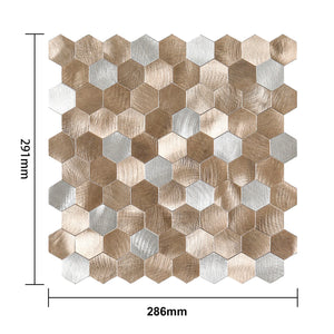 Zelfklevende tegel / plaktegel | Geborsteld zilver brons mix hexagon | 291x286x4mm
