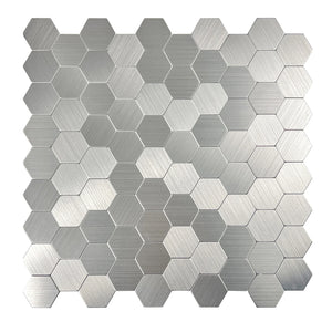 Zelfklevende tegel / plaktegel | Geborsteld zilver hexagon | 291x286x4mm