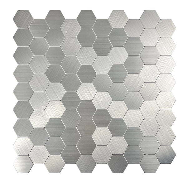Zelfklevende tegel / plaktegel | Geborsteld zilver hexagon | 291x286x4mm