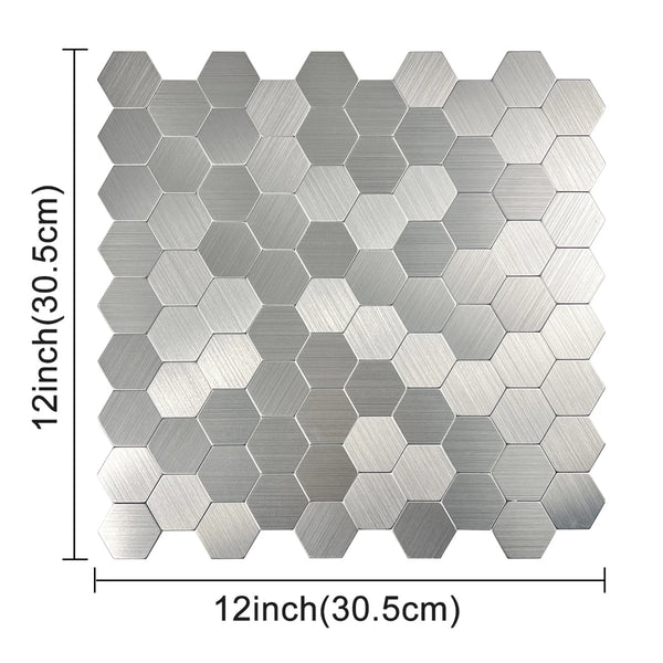 Zelfklevende tegel / plaktegel | Geborsteld zilver hexagon | 291x286x4mm