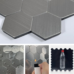 Zelfklevende tegel / plaktegel | Geborsteld zilver hexagon | 291x286x4mm