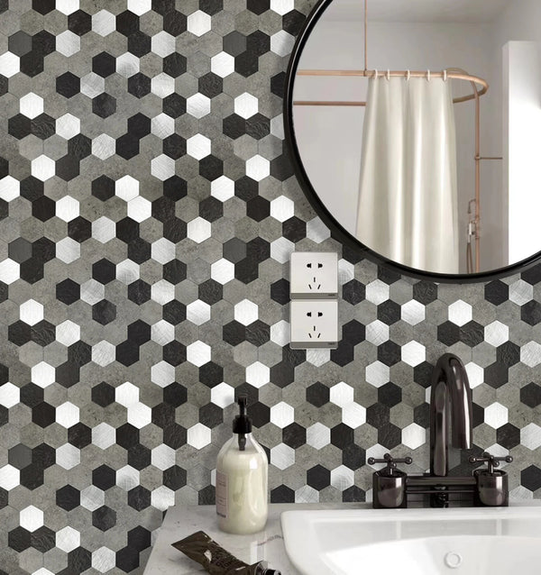 Zelfklevende tegel | Grijs zwart mix hexagon | 288x280x4mm