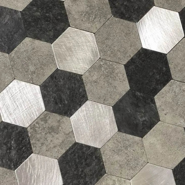 Zelfklevende tegel | Grijs zwart mix hexagon | 288x280x4mm