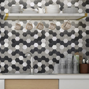 Zelfklevende tegel | Grijs zwart mix hexagon | 288x280x4mm