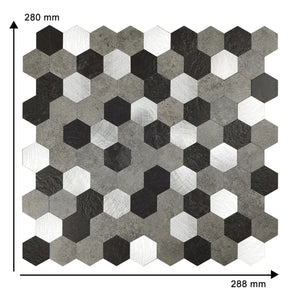 Zelfklevende tegel | Grijs zwart mix hexagon | 288x280x4mm