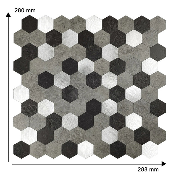 Zelfklevende tegel | Grijs zwart mix hexagon | 288x280x4mm