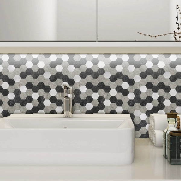 Zelfklevende tegel | Grijs zwart mix hexagon | 288x280x4mm
