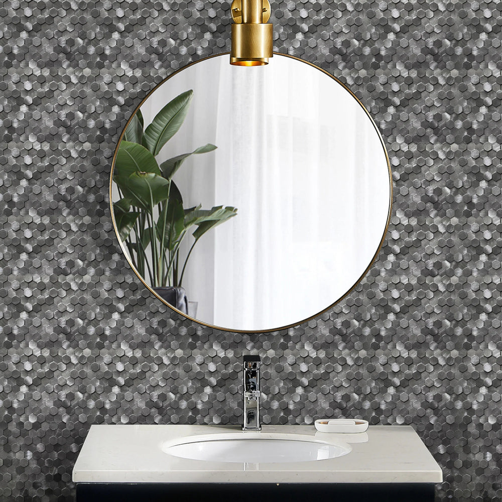 Zelfklevende tegel / plaktegel | Gunmetal hexagon | 305.9x306.8x4mm