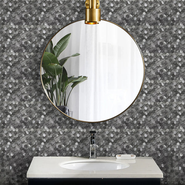 Zelfklevende tegel / plaktegel | Gunmetal hexagon | 305.9x306.8x4mm