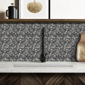 Zelfklevende tegel / plaktegel | Gunmetal hexagon | 305.9x306.8x4mm