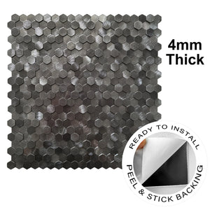 Zelfklevende tegel / plaktegel | Gunmetal hexagon | 305.9x306.8x4mm