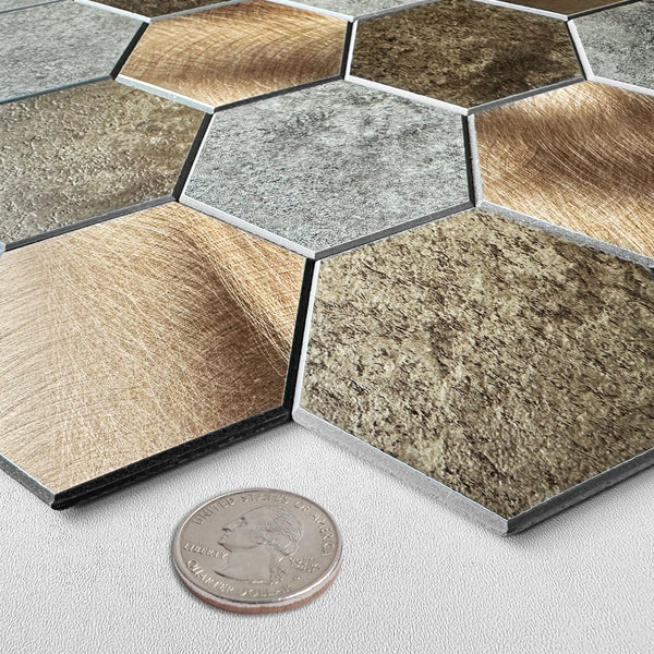 Zelfklevende tegel | Koper Taupe Grijs Hexagon | 29.2x25.4x4mm