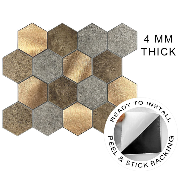 Zelfklevende tegel | Koper Taupe Grijs Hexagon | 29.2x25.4x4mm