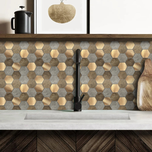 Zelfklevende tegel | Koper Taupe Grijs Hexagon | 29.2x25.4x4mm