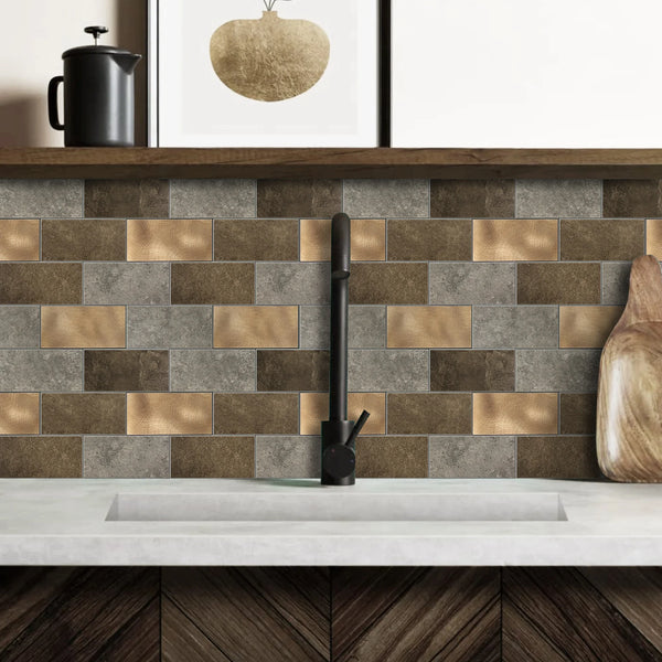 Zelfklevende tegel | Metro koper taupe grijs | 30.5x30.5x4mm
