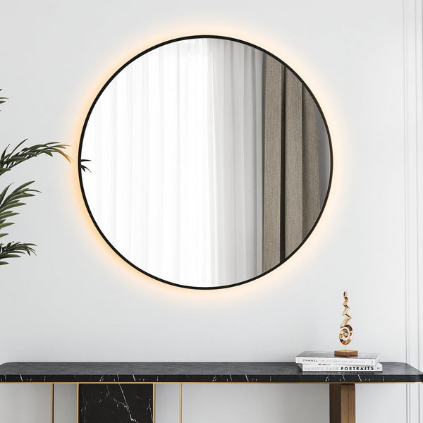 LUNA Zwart badkamerspiegel met verlichting - 80 cm