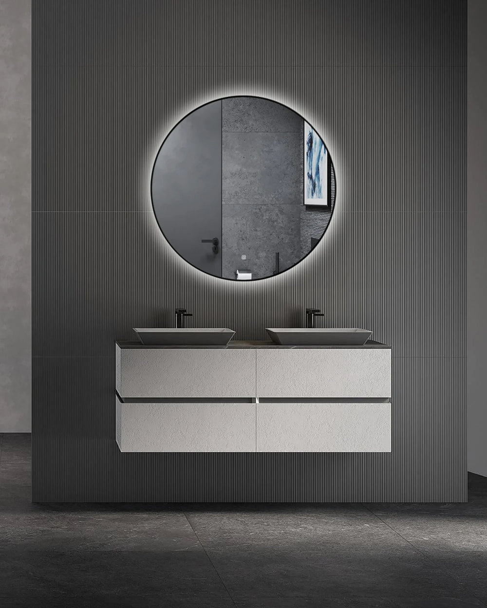 LUNA Zwart badkamerspiegel met verlichting - 80 cm