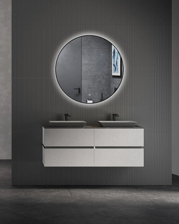 LUNA Zwart badkamerspiegel met verlichting - 80 cm