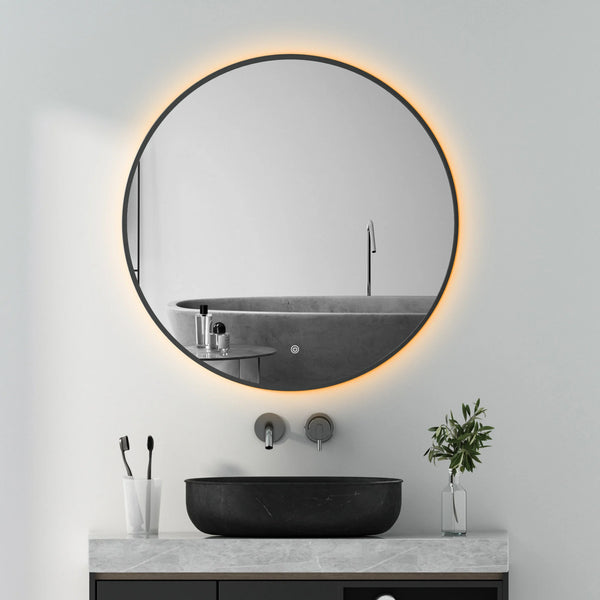 LUNA Zwart badkamerspiegel met verlichting - 80 cm