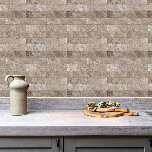 Zelfklevende tegel / plaktegel | Taupe natuursteen | 295x288x3.3mm
