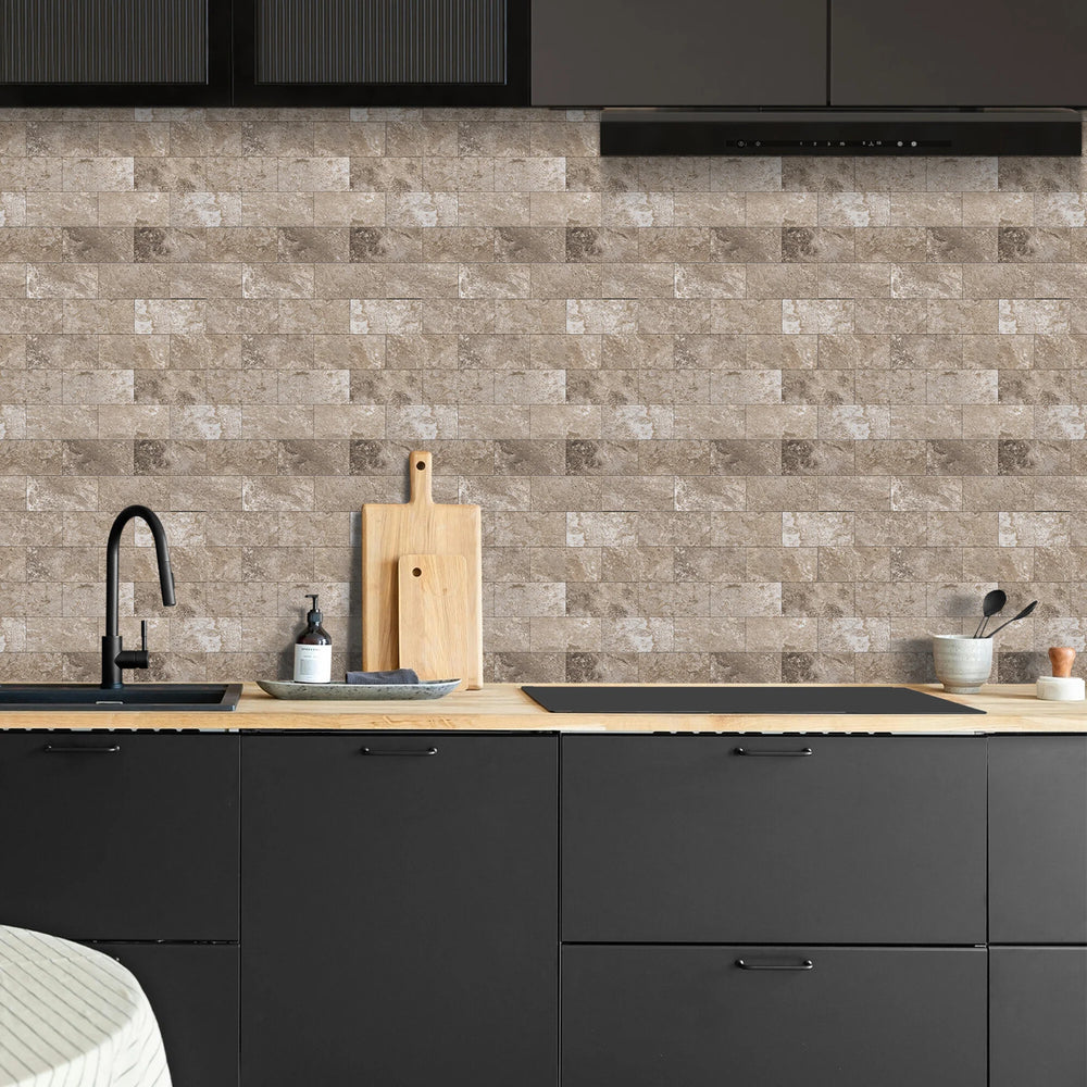 Zelfklevende tegel / plaktegel | Taupe natuursteen | 295x288x3.3mm