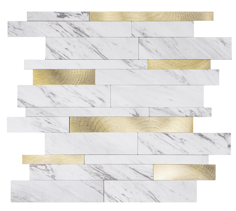 Zelfklevende tegel / plaktegel | Wit goud marmerlook wildverband | 303x298x4mm