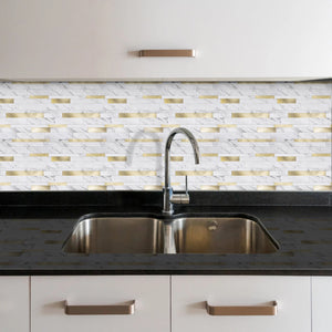 Zelfklevende tegel | Wit goud marmerlook wildverband | 303x298x4mm