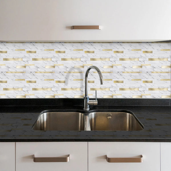 Zelfklevende tegel | Wit goud marmerlook wildverband | 303x298x4mm