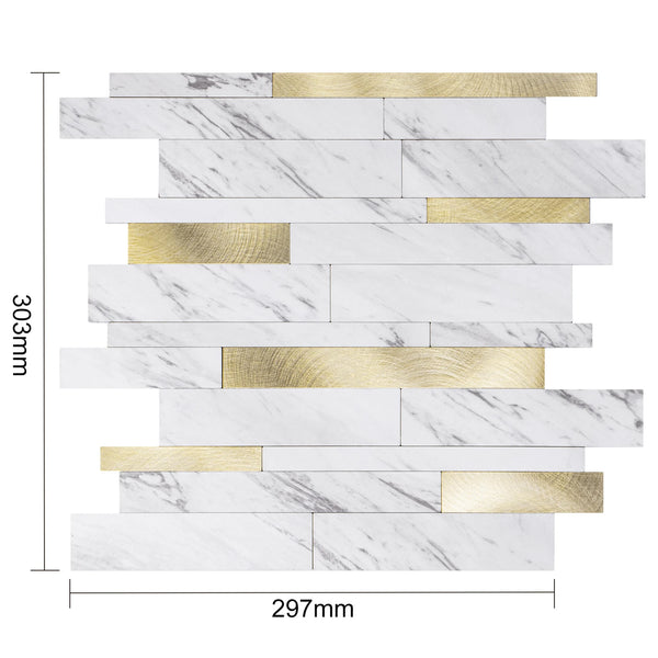Zelfklevende tegel | Wit goud marmerlook wildverband | 303x298x4mm