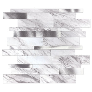 Zelfklevende tegel | Wit marmerlook natuursteen wildverband | 303x298x4mm