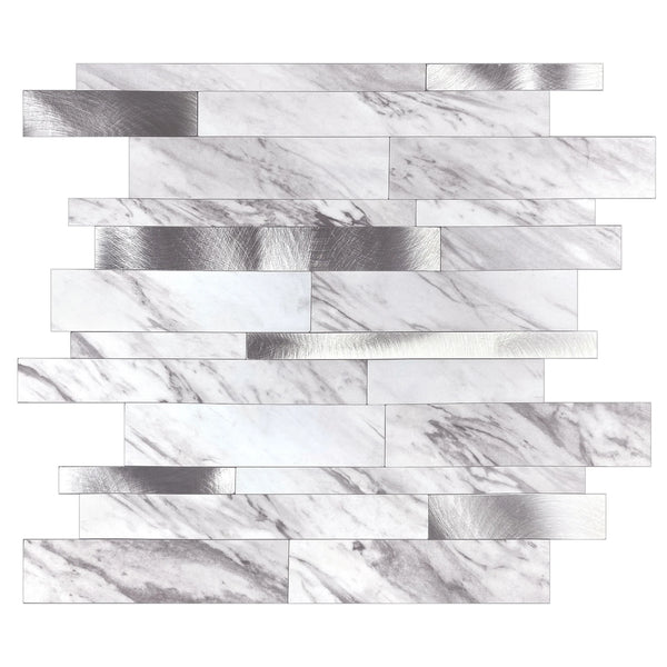 Zelfklevende tegel | Wit marmerlook natuursteen wildverband | 303x298x4mm