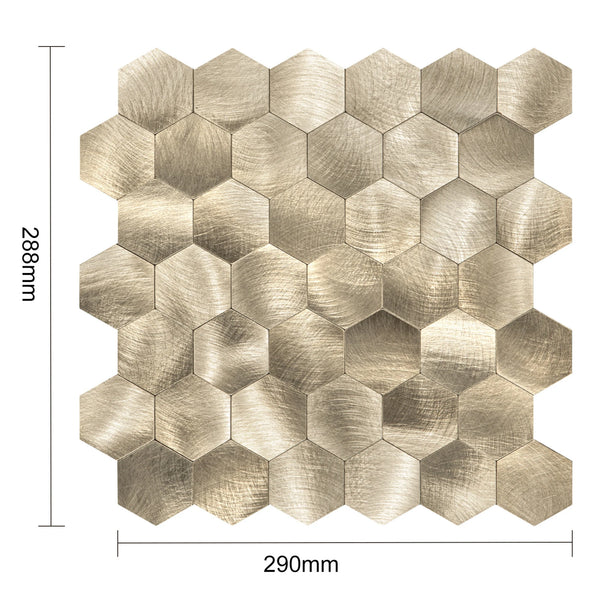 Zelfklevende tegel | Geborsteld goud hexagon | 290x288mm